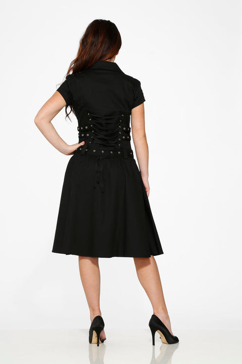 Vestido negro de estilo bondage de largo medio-1