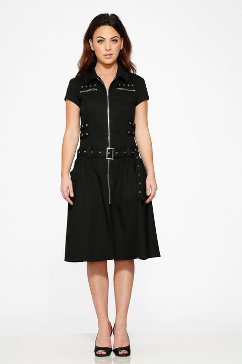 Vestido negro de estilo bondage de largo medio-3