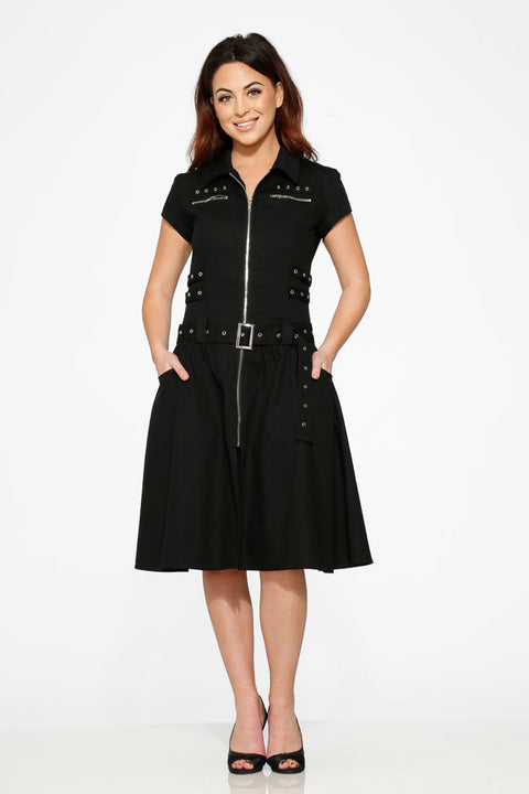 Vestido negro de estilo bondage de largo medio-4