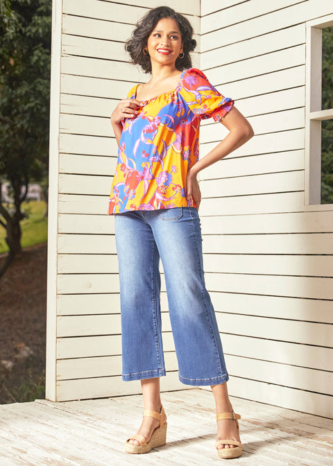 Blusa campesina In All My Vibrance con estampado floral balinés (Venta final)-2