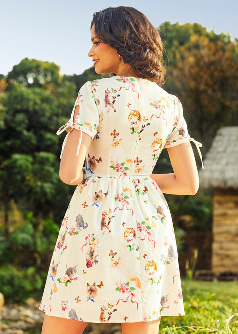 Vestido con estampado de gatito kitsch-5