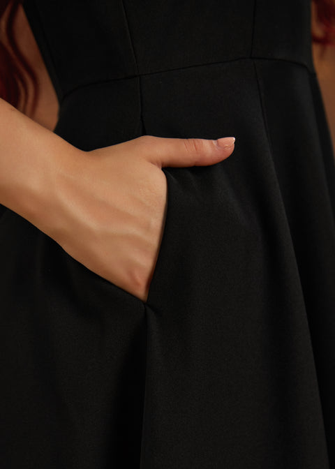 Vestido swing negro bordado con murciélagos-5