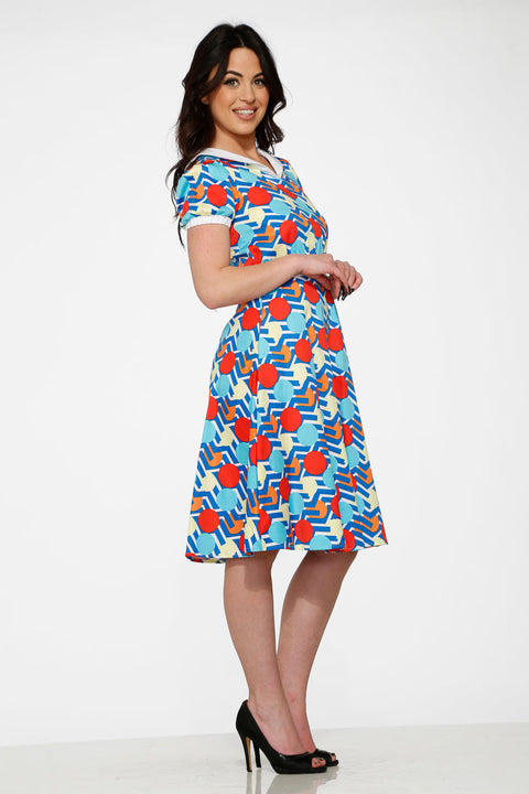 Vestido swing de rayas y lunares rojos-4