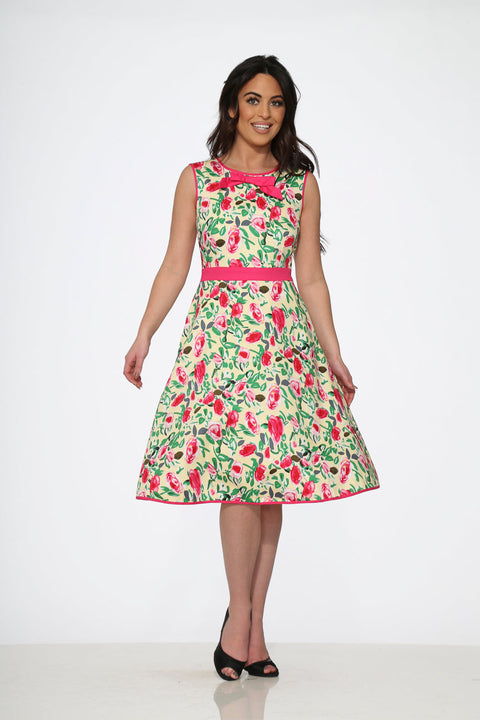 Vestido swing de rosas amarillas y rojas-5