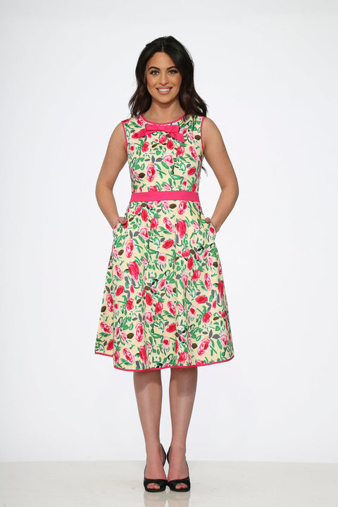 Vestido swing de rosas amarillas y rojas-1