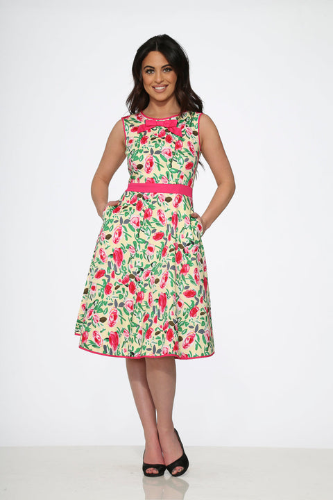 Vestido swing de rosas amarillas y rojas-2