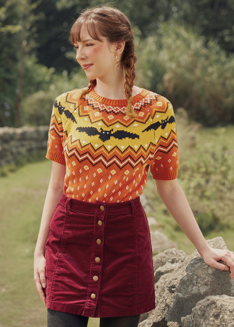 Es como un suéter de manga corta Fair Isle con estampado de murciélago.-3