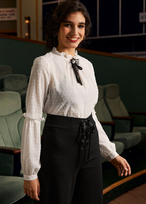 Blusa de manga abullonada de belleza antaña-3