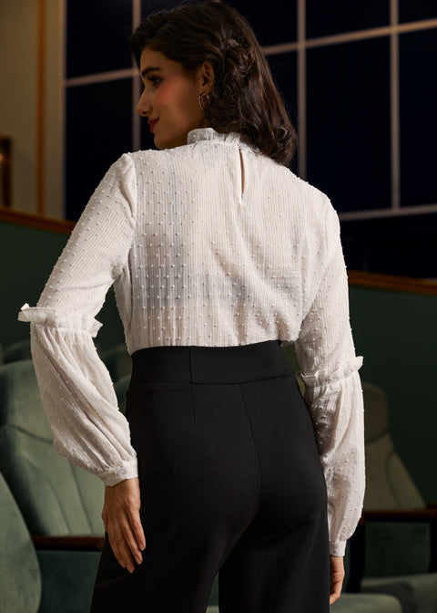 Blusa de manga abullonada de belleza antaña-4