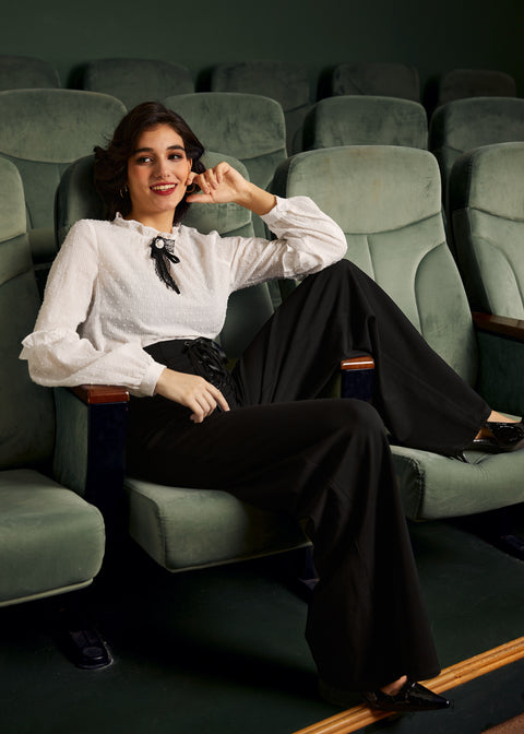 Blusa de manga abullonada de belleza antaña-1