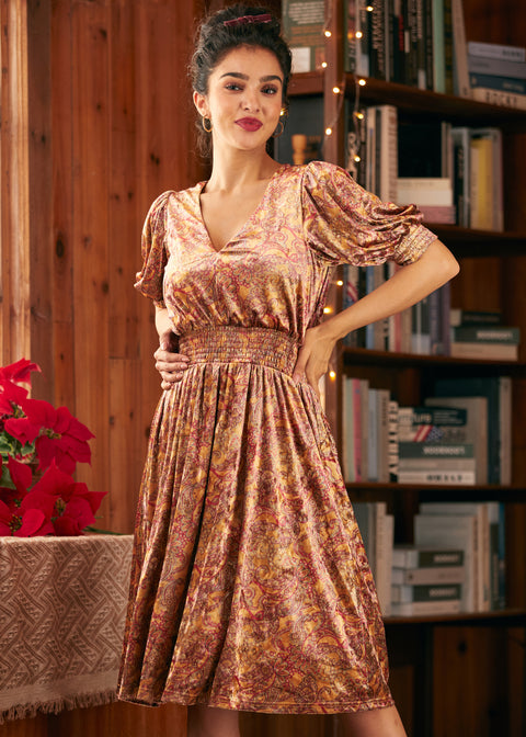 Vestido Bohemian Rhapsody con mangas abullonadas-1