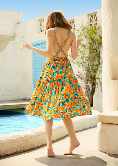 Vestido midi con estampado de trenzas y zarcillos-3