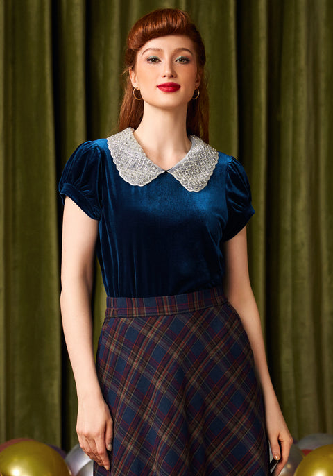 Top de terciopelo con cuello Peter Pan de Diner Delight-2