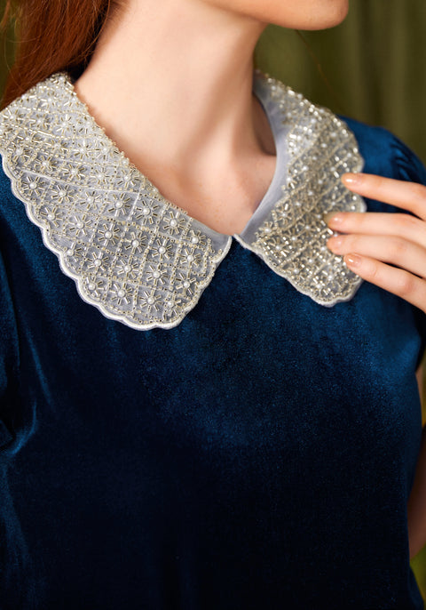 Top de terciopelo con cuello Peter Pan de Diner Delight-1