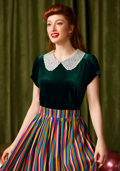 Top de terciopelo con cuello Peter Pan de Diner Delight-2