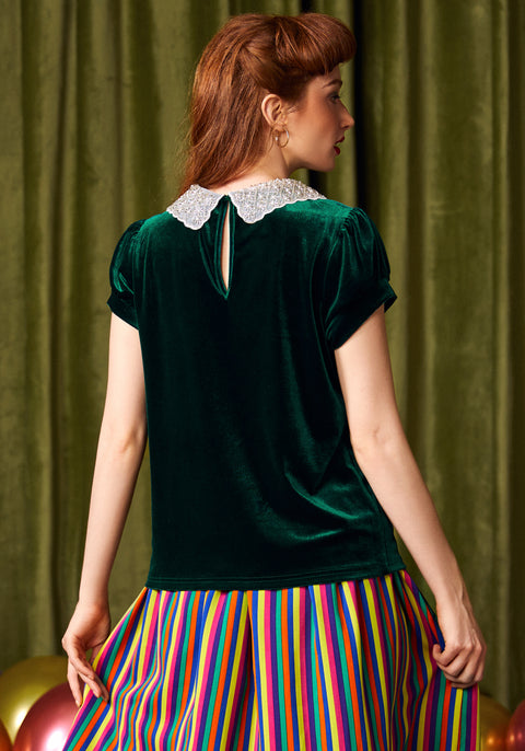 Top de terciopelo con cuello Peter Pan de Diner Delight-4