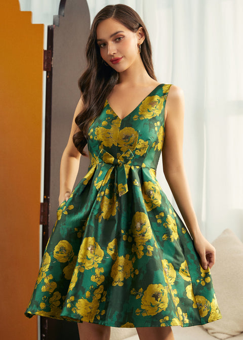 Vestido Gilded Garden de corte ajustado y falda acampanada-3