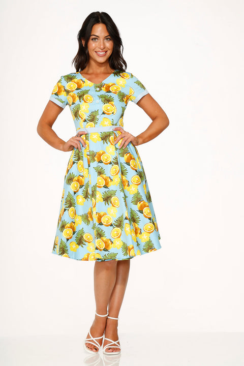 Vestido swing color aguamarina limón-2