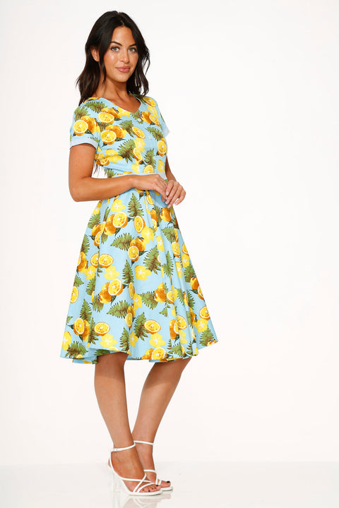 Vestido swing color aguamarina limón-3