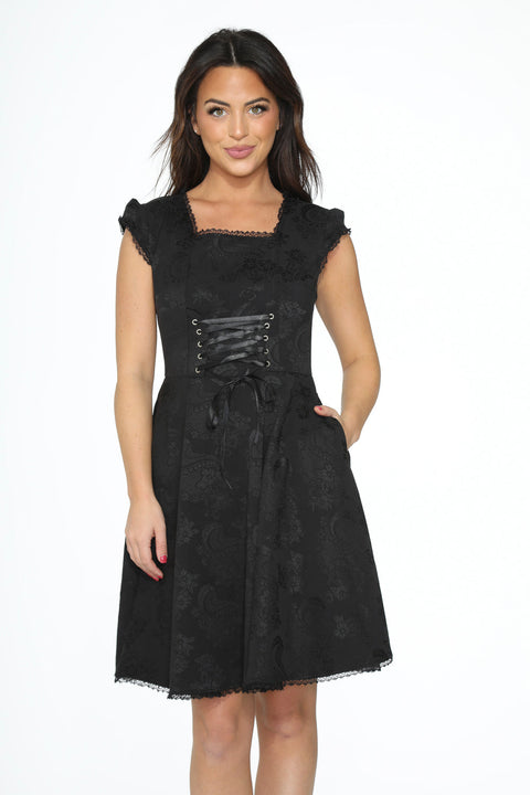 Vestido gótico de brocado negro estilo swing-4
