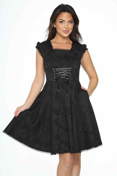 Vestido gótico de brocado negro estilo swing-5