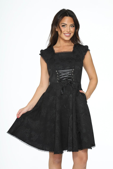 Vestido gótico de brocado negro estilo swing-6
