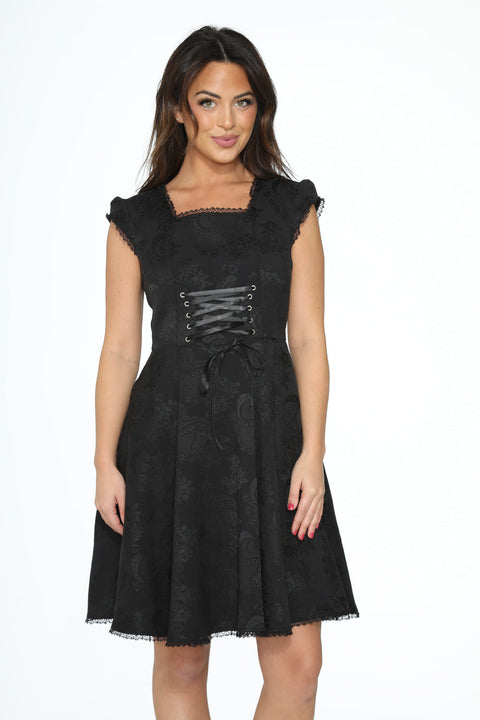 Vestido gótico de brocado negro estilo swing-7