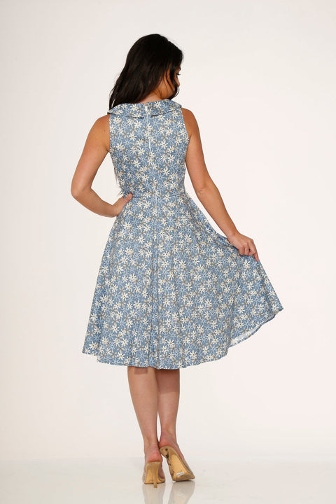 Vestido swing floral de margaritas azules-5