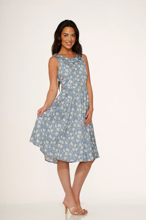 Vestido swing floral de margaritas azules-4
