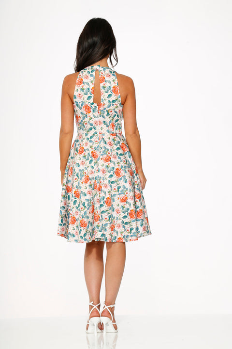 Vestido rosa con estampado floral estilo swing-8