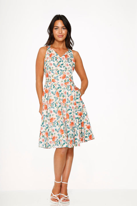 Vestido rosa con estampado floral estilo swing-6
