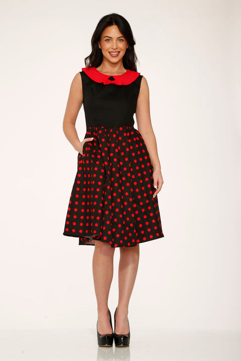Vestido swing de lunares negros y rojos-1