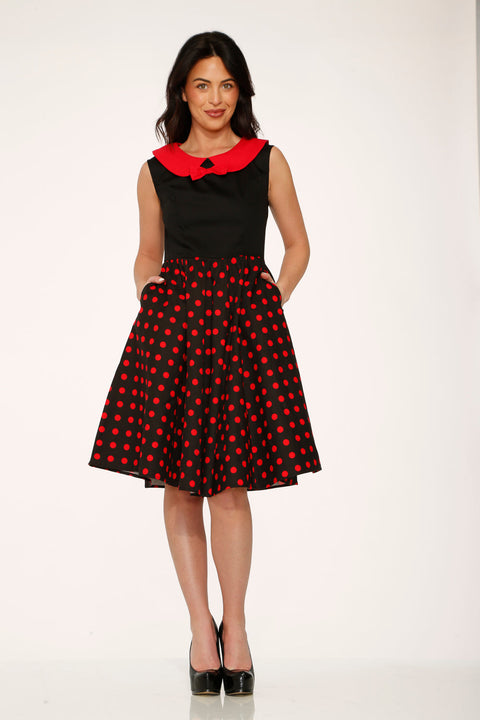 Vestido swing de lunares negros y rojos-2
