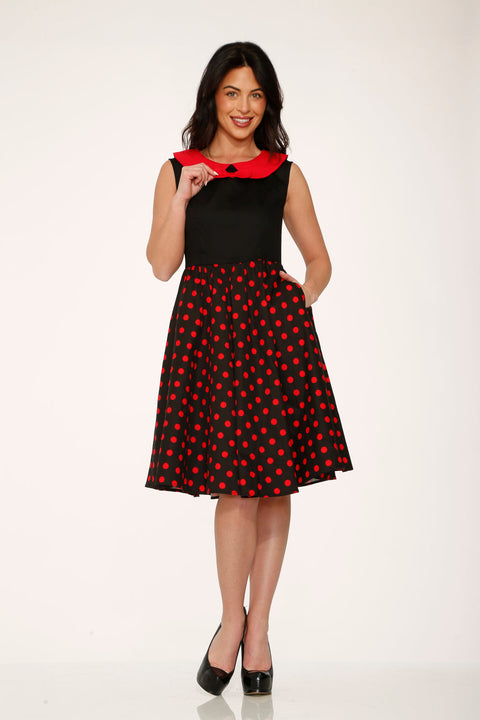 Vestido swing de lunares negros y rojos-3