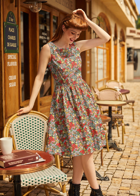 Vestido midi de estilo vintage con estampado floral-1