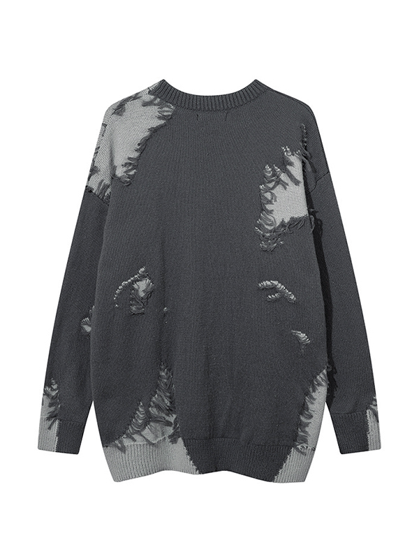 Men's Irregular Contrast Color Splice Frayed Design Sweater-1