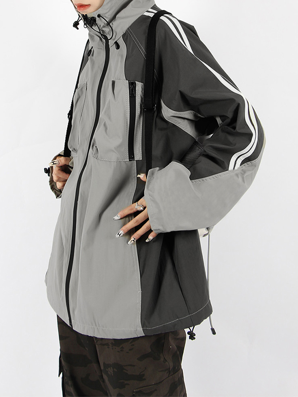 Outdoor Color Block Splice Hooded Jacket-2