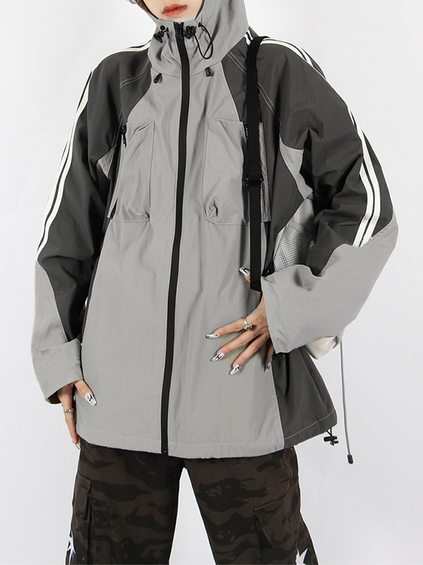 Outdoor Color Block Splice Hooded Jacket-1