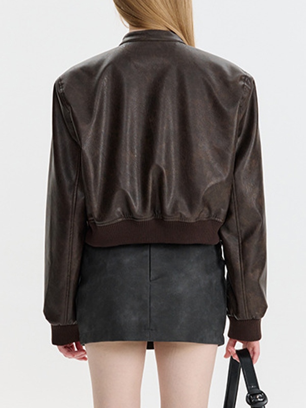 Splice Leather Short Varsity Jacket-2