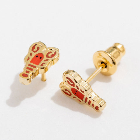 Pendientes de botón con forma de langosta-2