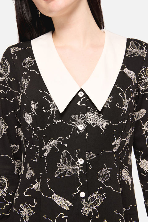 Vestido de manga larga con estampado de Pieridae oscuro-1