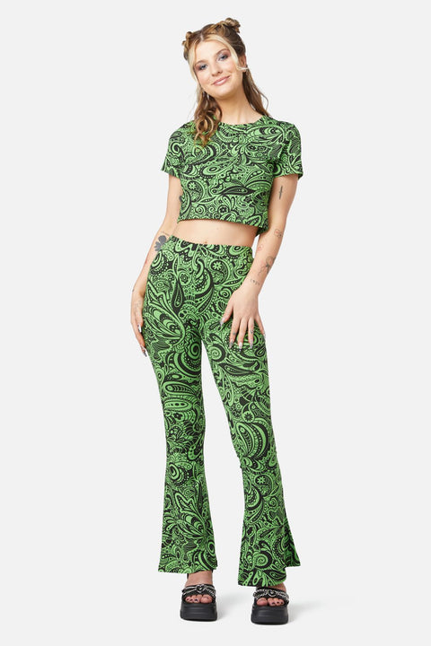 Pantalones acampanados de jersey con estampado paisley ácido-1