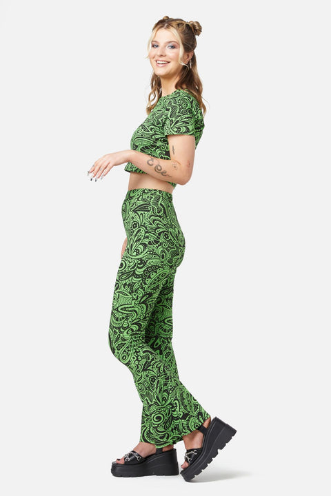 Pantalones acampanados de jersey con estampado paisley ácido-2