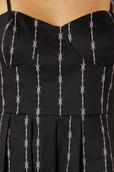 Vestido plisado tipo bustier con estampado de alambre de púas-1