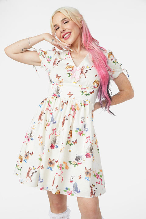 Vestido con estampado de gatito kitsch-7
