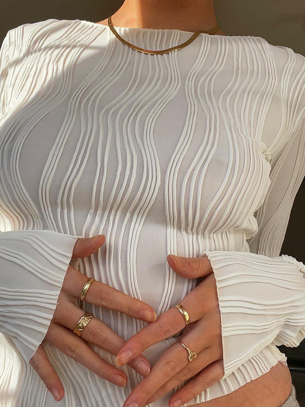 Textured Stripe Long Sleeve Tee-1