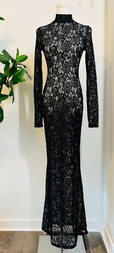 Perséfone - Vestido largo transparente de encaje floral-8