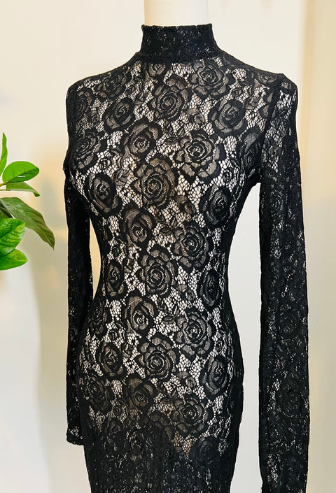 Perséfone - Vestido largo transparente de encaje floral-7