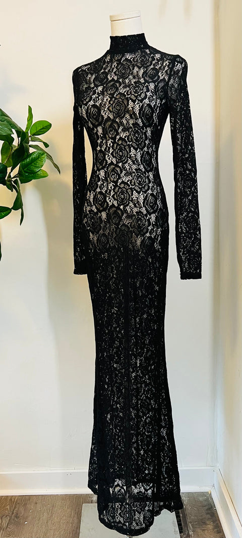 Perséfone - Vestido largo transparente de encaje floral-6