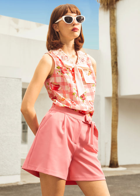 Pantalones cortos con lazo sonrojado-3